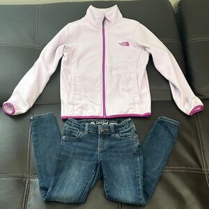 The North Face Light Purple Jacket with Purple Trim and Cat & Jack Denim Jeans